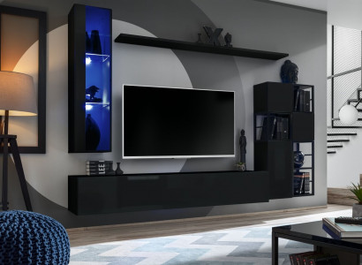 Living room furniture wall unit 250 cm black interior wooden furniture wall cabinet
